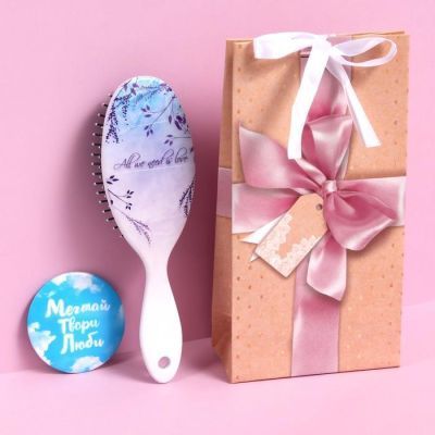 Подарочный набор «Цветочки», 2 предмета: зеркало, массажная расчёска