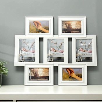 Фоторамка пластик на 7 фото 10х15, 13х18 см "Коллаж" белая 57х49,5х2,5 см