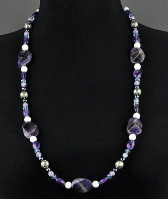 Бусы Аметист, хрусталь, кахолонг "Колумбия" арт.АНТ-157