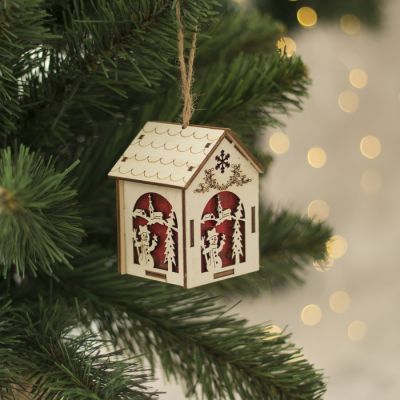 Ёлочная игрушка «Домик со снеговиком», от батареек, свечение тёплое белое