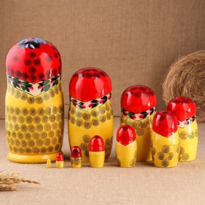 Матрёшка «Семёновская», красный платок, 10 кукольная, 22-24 см