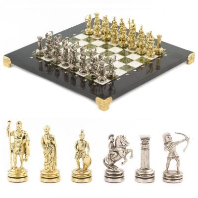 Шахматы "Лучники" камень змеевик, мрамор (доска 28х28 см) №8