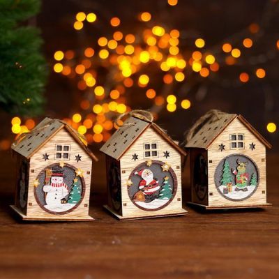 Световой декор с подвеской «Домики» 9 см, МИКС