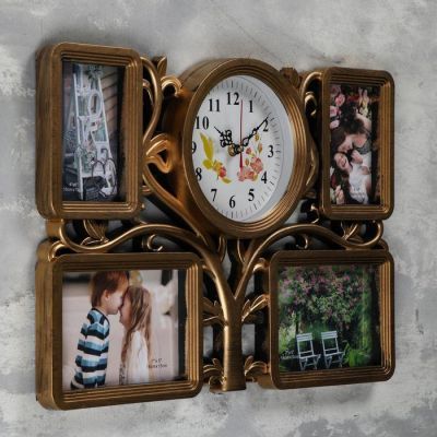 Часы настенные, серия: Фото, "Семейное дерево", плавный ход, d=18 см, 1АА 33х48см