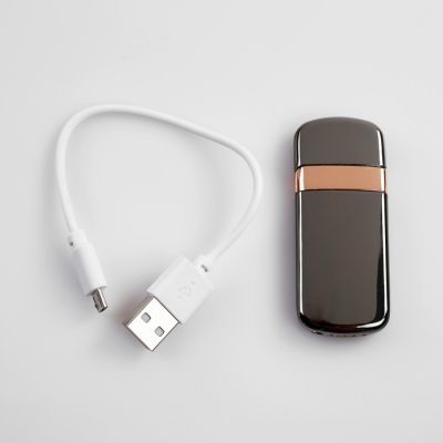 Зажигалка электронная в подарочной коробке, USB, спираль, черный металлик, 3х6.5 см