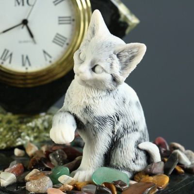 Часы "Кошка", змеевик, мрамолит