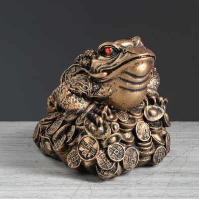 Копилка "Жаба", глянец, бронзовый цвет, 17 см