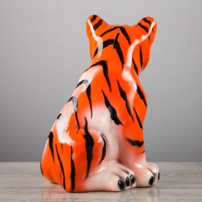 Копилка "Тигренок рыжий", покрытие глазурь, оранжевая, 30 см