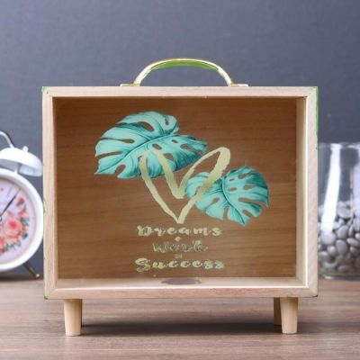 Копилка интерьерная дерево "Пальмовые листья" зелёная 22х21х7,5 см