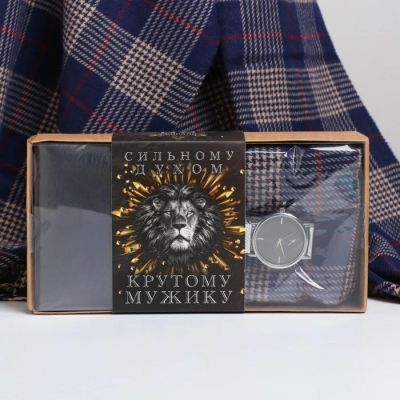 Набор "Крутому мужику", шарф, ремень, кошелек и наручные часы