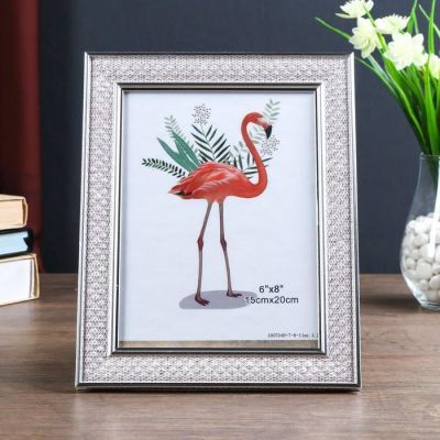 Фоторамка пластик 15х20 см "Белые ромбы" с серебристым обрамлением 25х20 см