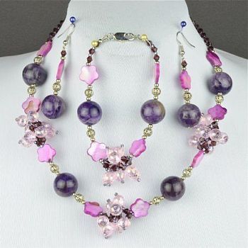 Комплект Аметист, перламутр, хрусталь "Сиреневая нега" арт. ВАС-1124