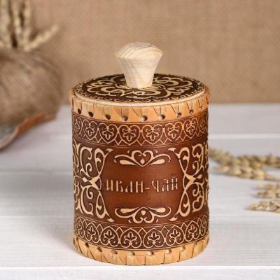 Туес "Иван-чай" (Душевный чай) , береста, 8х8х9 см