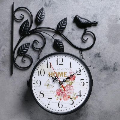 Часы настенные двойные, серия: Садовые, "Птичка на ветке", дискретный ход, d=41 см, 23 х 23 см 28398