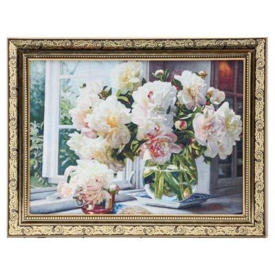 Гобеленовая картина "Пионы на окне" 34*43 см