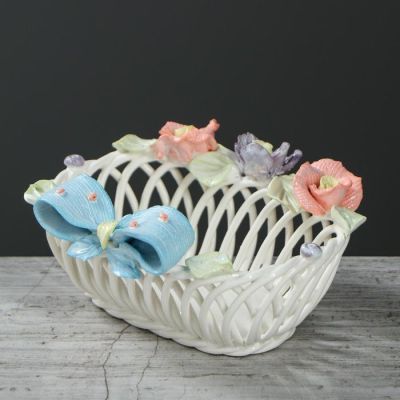 Конфетница "Малышка", белая, цветная лепка, плетение, 6 см, микс