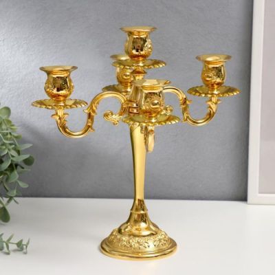 Подсвечник металл на 5 свечей "Розовый вечер" цвет золото 20,5х21х21 см