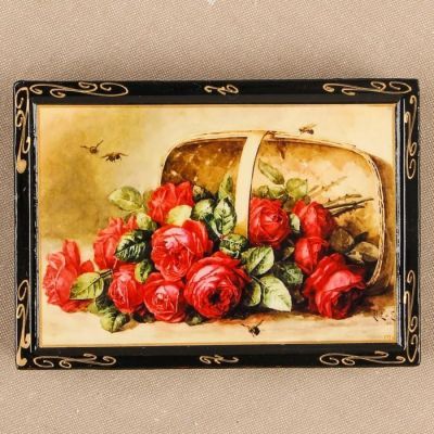 Шкатулка «Розы в корзинке», 10×14 см, лаковая миниатюра