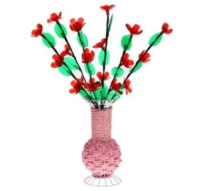 Светодиодная ваза плетенная (60х16 см. красный)