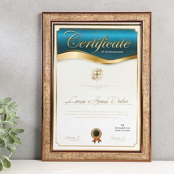 Фоторамка пластик формат А4 "Рисунок древесины" с медной обводкой 33,5х24,5 см