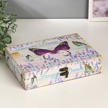 Шкатулка дерево "Бабочки и лаванда" 5,5х24х17 см