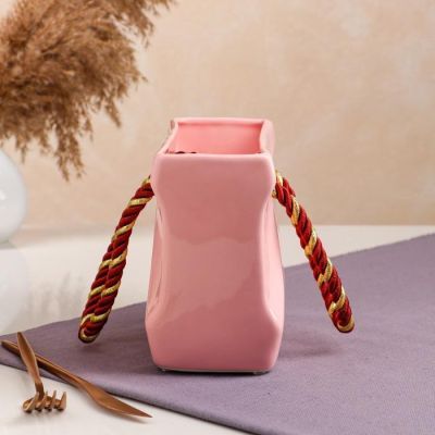 Органайзер "Сумочка", розовая, керамика, 16 см, 1.4 л, ручки микс