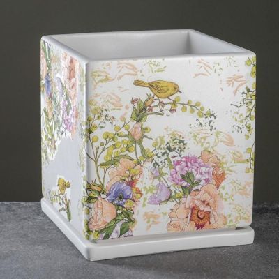 Горшок цветочный "Кубик", белый, d20см