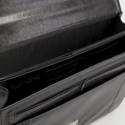 Сумка-портфель мужская, 3 отдела на молнии, длинный ремень, цвет чёрный