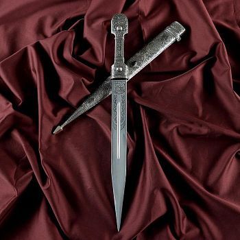 Кинжал сувенирный К-03в мельхиоре, ножны украшены кавказским орнаментом, чеканка, гравировка