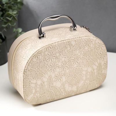 Шкатулка кожзам для косметики "Кружево цветы" сливки н-р 3 шт 6,5х11х19 8х14х22 11х25х17 см   514444