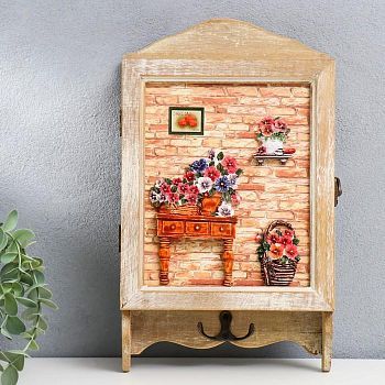 Ключница дерево "Фиалки" 32х18,5х5,5 см