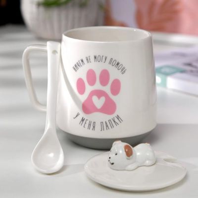 Кружка "У меня лапки", с крышкой и ложкой, 350 мл