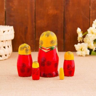 Матрёшка «Семёновская», желтый платок, 5 кукольная, 12 см