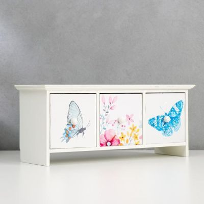 Шкатулка дерево 3 ящика "Бабочки и полевые цветы" на ножках, акварель 12,5х32,5х10 см