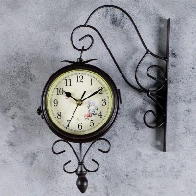 Часы настенные двойные, серия: Садовые, "Весеннее настроение", плавный ход, d=14.5 см, 30 х 48 см