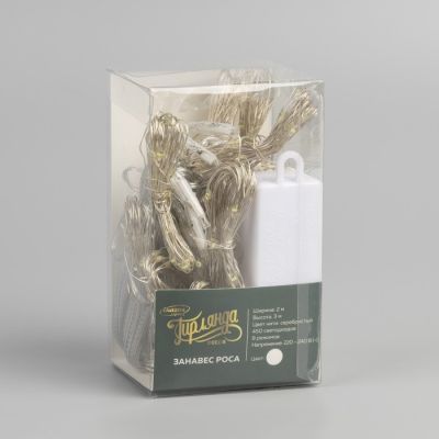 Гирлянда «Занавес» 2 × 3 м роса, IP20, серебристая нить, 450 LED, свечение белое, 8 режимов, 220 В