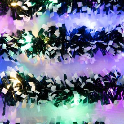 Гирлянда «Мишура» 1 м роса, IP20, зелёно-белая нить, 22 LED, 6 слоёв, d=5 см, свечение мульти, CR2032х2