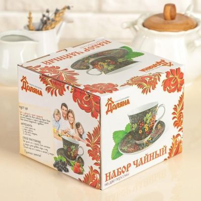 Сервиз чайный Доляна «Роспись»,4 предмета: 2 чашки 210 мл, 2 блюдца