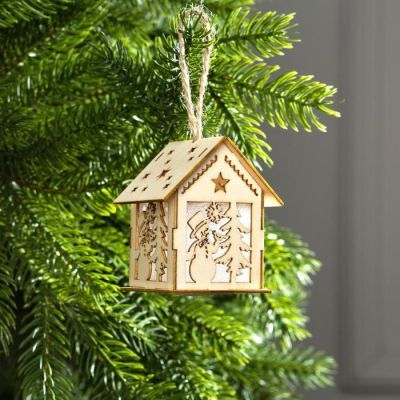 Ёлочная игрушка «Домик со снеговиком», от батареек, свечение RGB