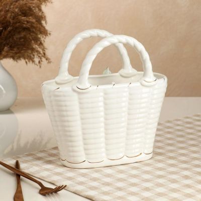 Конфетница "Прованс", белая, цветная лепка, золотистая роспись, 23 см, микс