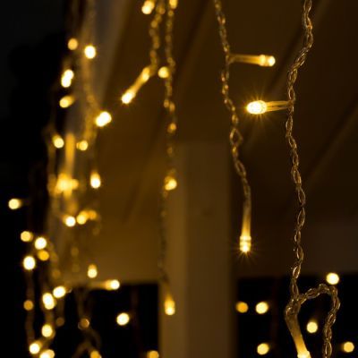 Гирлянда «Бахрома» 3 × 0.6 м, IP44, УМС, прозрачная нить, 160 LED, свечение тёплое белое, 220 В