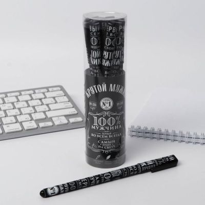 Ручка с колпачком и нанесением soft-touch «100% мужчина», синяя паста, 0,7 мм, цена за 1 шт