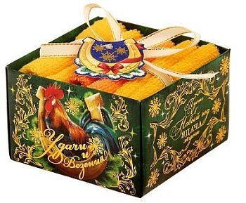 Набор полотенец в подарочной квадратной упаковке "Удачи и везения!" (3шт полотенец 30х30 см, 100% хлопок)