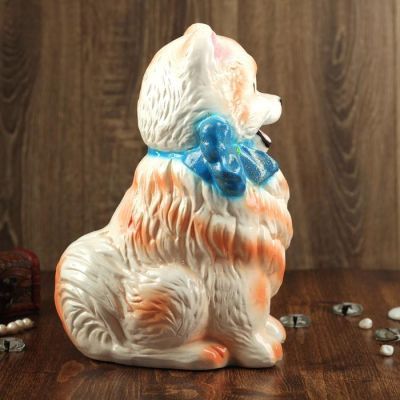 Копилка "Собака Шпиц", глянец, бело-персиковый, 30 см, микс