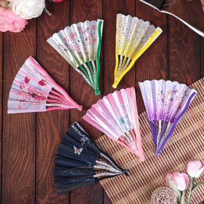 Веер пластик, текстиль "Бабочки и цветы" изгиб МИКС 21 см