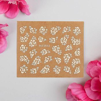 Наклейки для ногтей «Цветы», 3D, цвет белый/серебристый