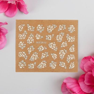 Наклейки для ногтей «Цветы», 3D, цвет белый/серебристый