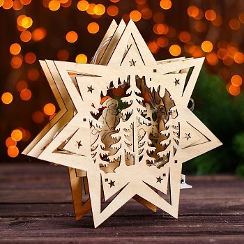 Новогодний декор с подсветкой "Упряжка в звезде" 5×22,5×22,5 см