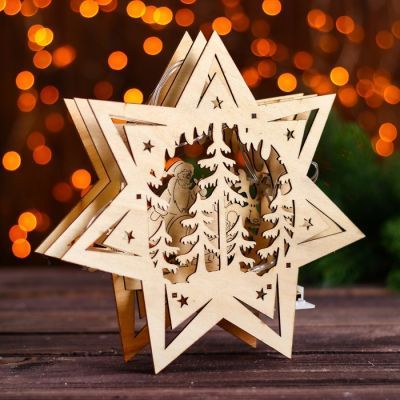 Новогодний декор с подсветкой "Упряжка в звезде" 5×22,5×22,5 см