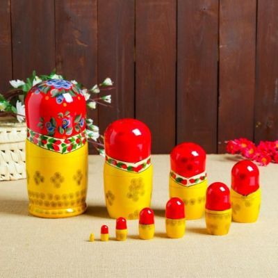 Матрёшка «Семёновская», красный платок, 10 кукольная, 22-24 см